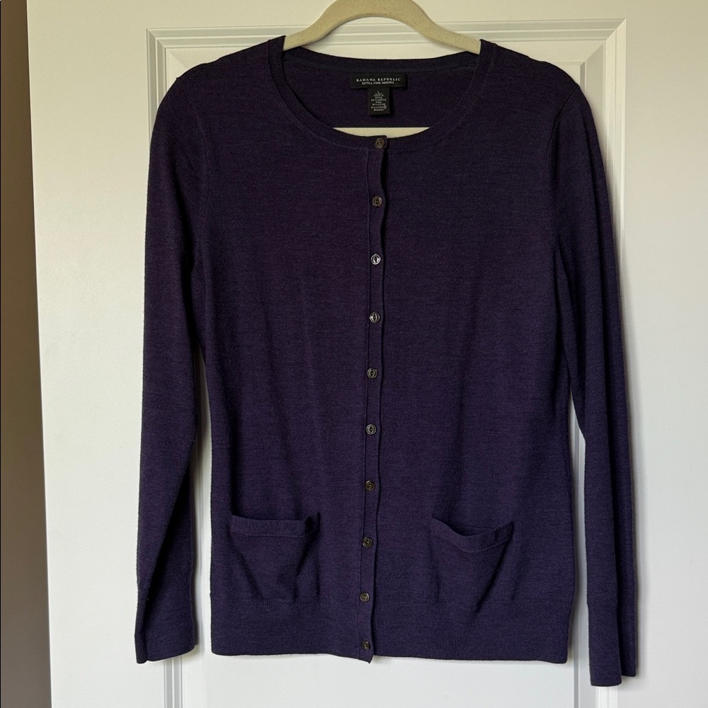 Banana Republic Deep Purple Merino Blend Cardigan L